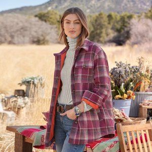 Sundance Medium Plaid Prima Plaid Fleece Jacket Shacket Quilted Liner Red.
